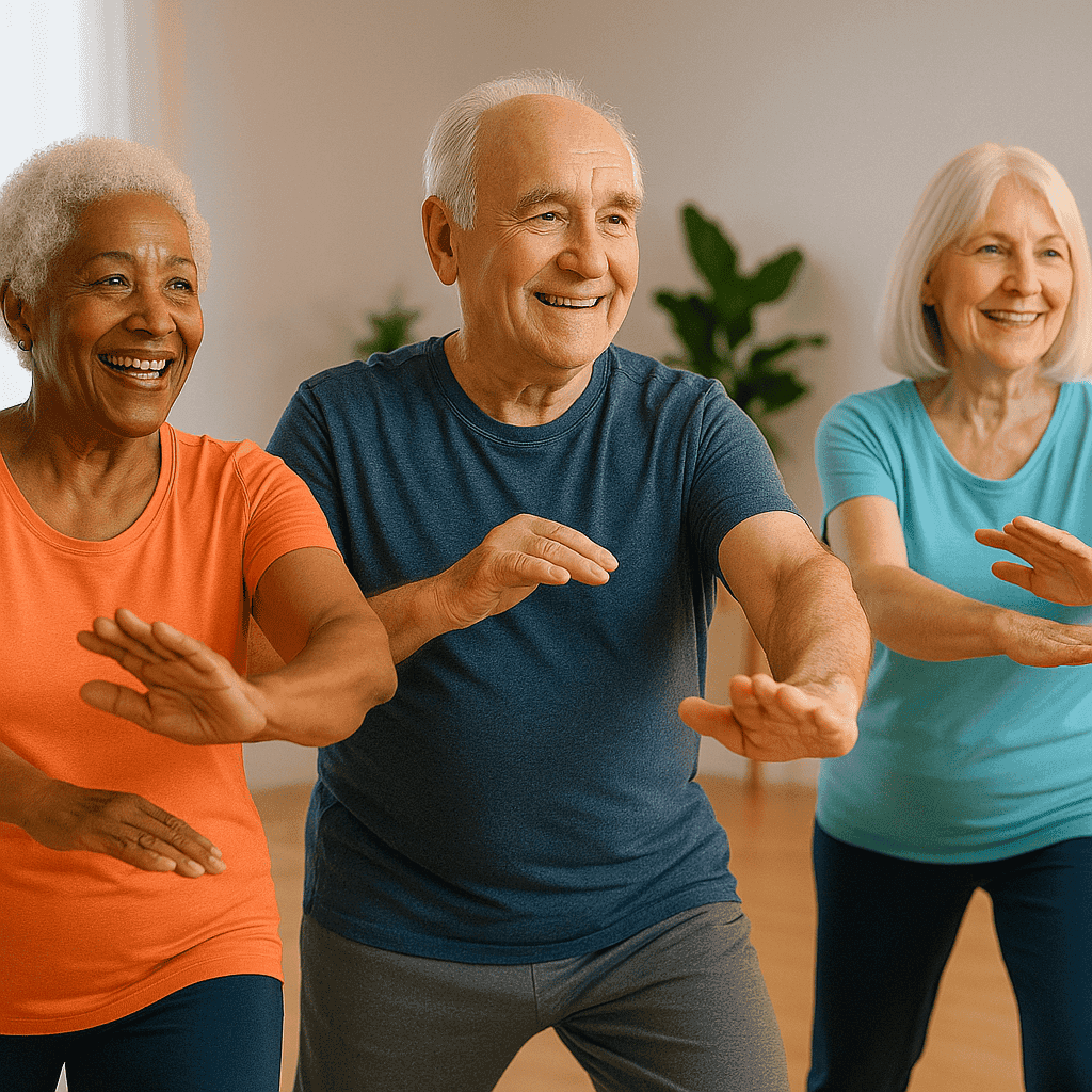 Active seniors exercising outdoors